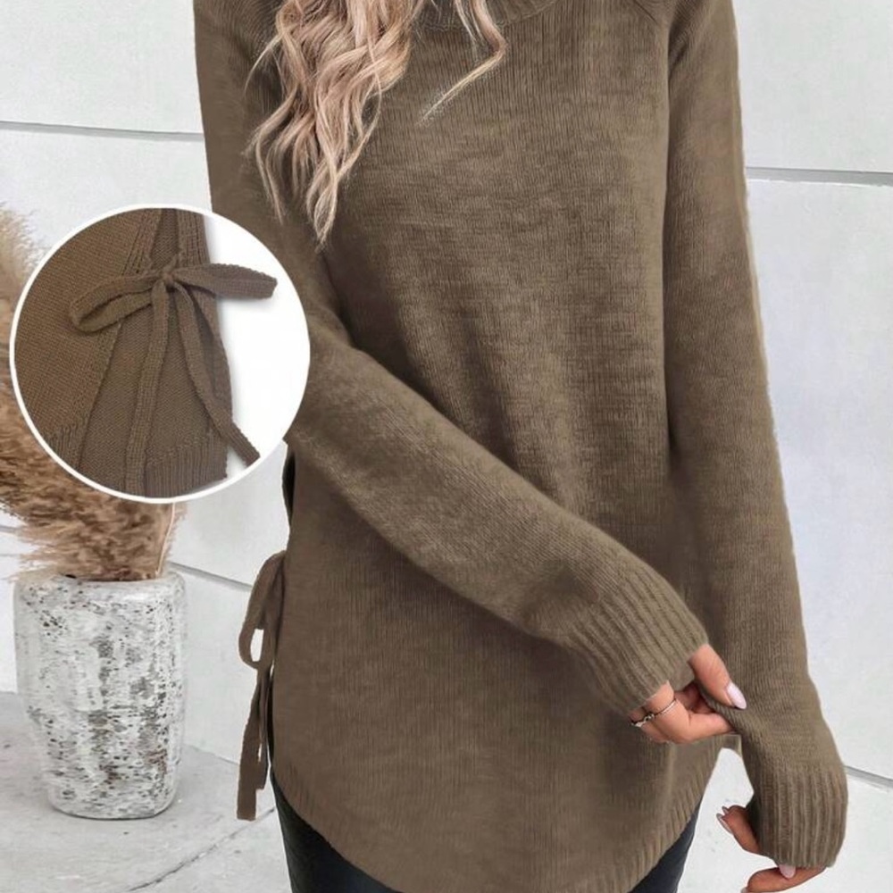 Brown Knit Sweater with Side Ties